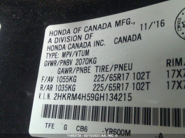 Honda CR-V EX 2016 2HKRM4H59GH134215 Image 9