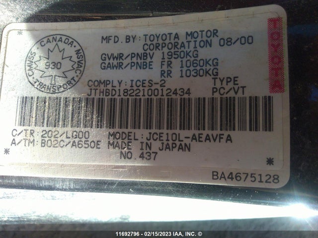 JTHBD182210012434 Lexus IS 300