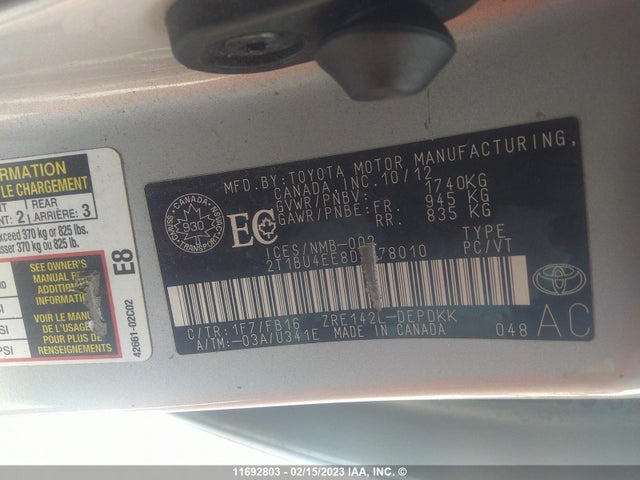 Toyota Corolla S/le 2013 2T1BU4EE8DC978010 Image 11