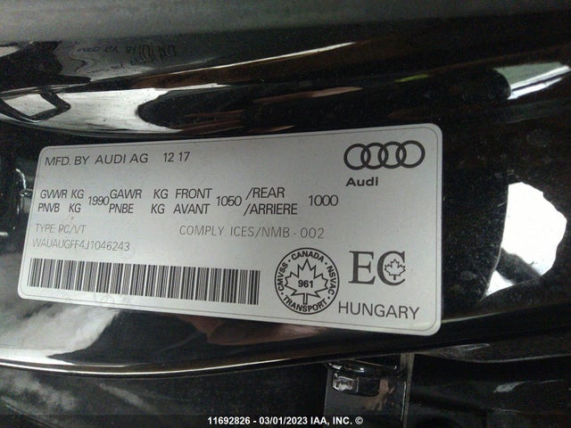 WAUAUGFF4J1046243 Audi A3 PREMIUM