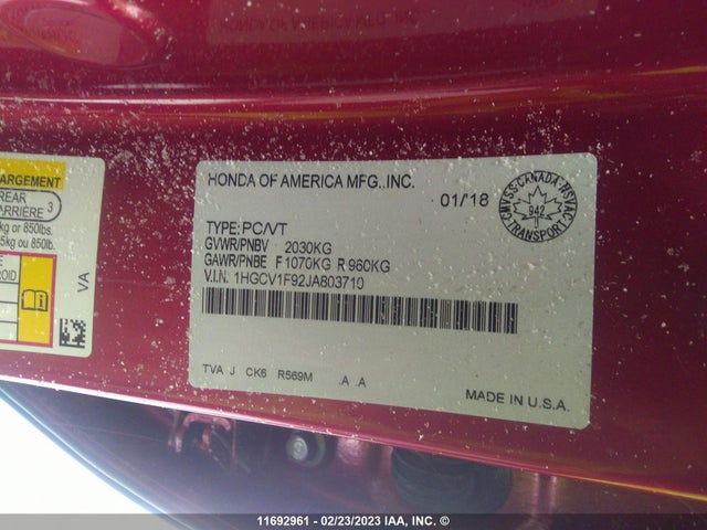 Honda Accord 2018 1HGCV1F92JA803710 Image 9