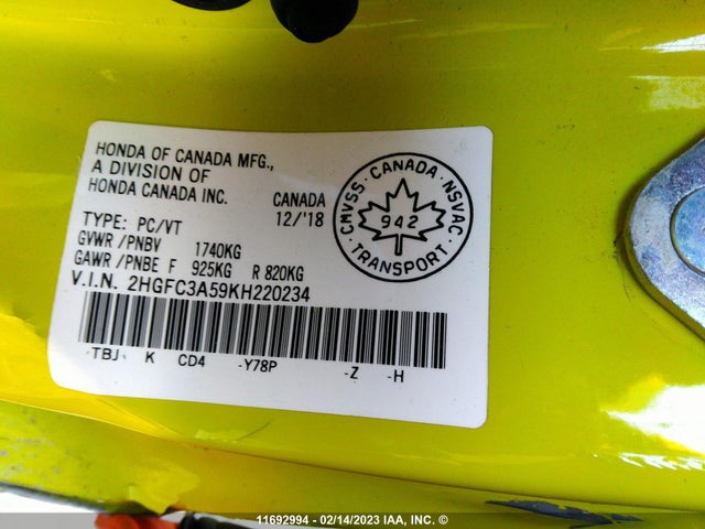 Honda CIVIC SI 2019 2HGFC3A59KH220234 Image 9