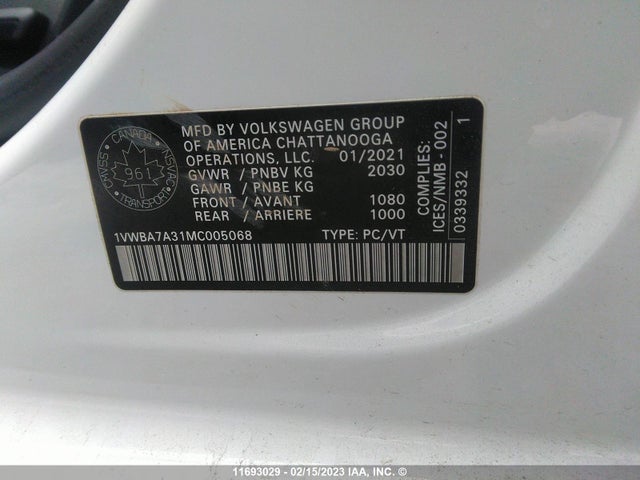 1VWBA7A31MC005068 Volkswagen Passat Highline