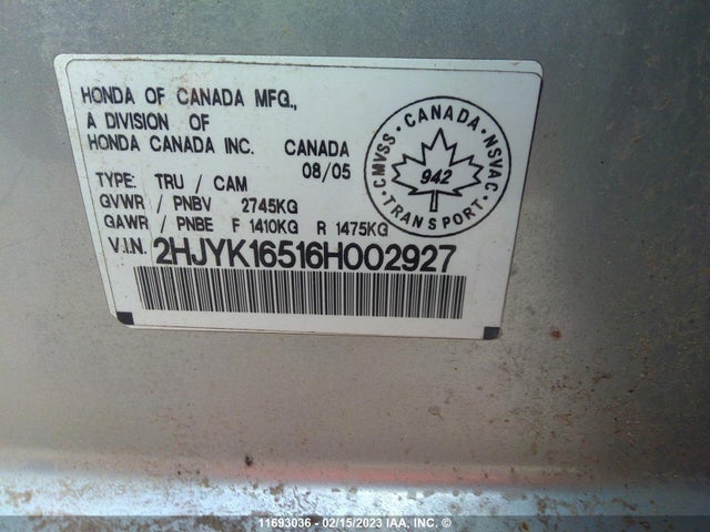 Honda Ridgeline Rtl 2006 2HJYK16516H002927 Image 10