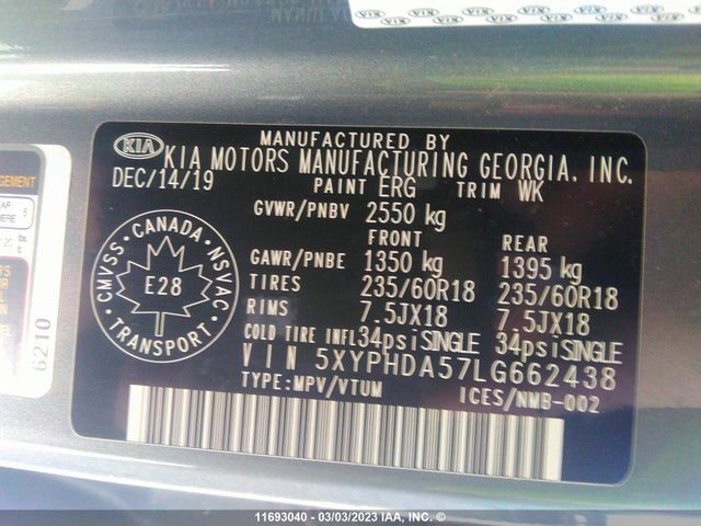 KIA Sorento Ex/s 2020 5XYPHDA57LG662438 Image 9