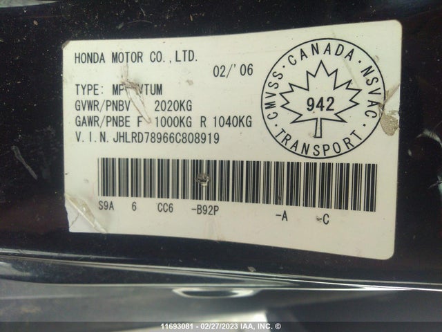 Honda Cr-v Se/ex 2006 JHLRD78966C808919 Image 11