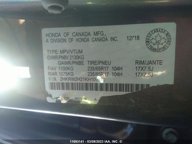 Honda CR-V LX 2019 2HKRW2H21KH109970 Image 10