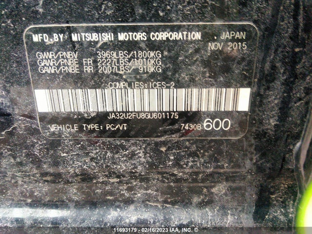 JA32U2FU8GU601175 Mitsubishi LANCER ES