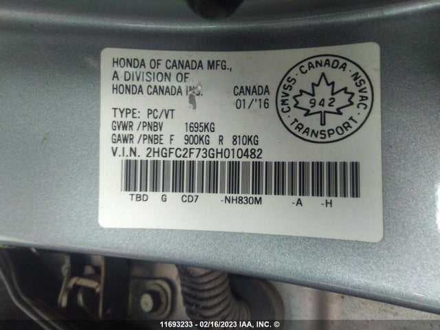 Honda CIVIC EX 2016 2HGFC2F73GH010482 Image 9