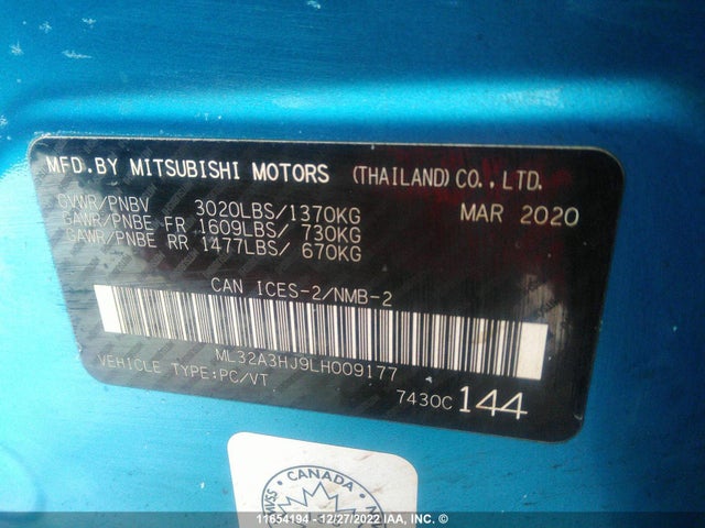 ML32A3HJ9LH009177 Mitsubishi MIRAGE ES