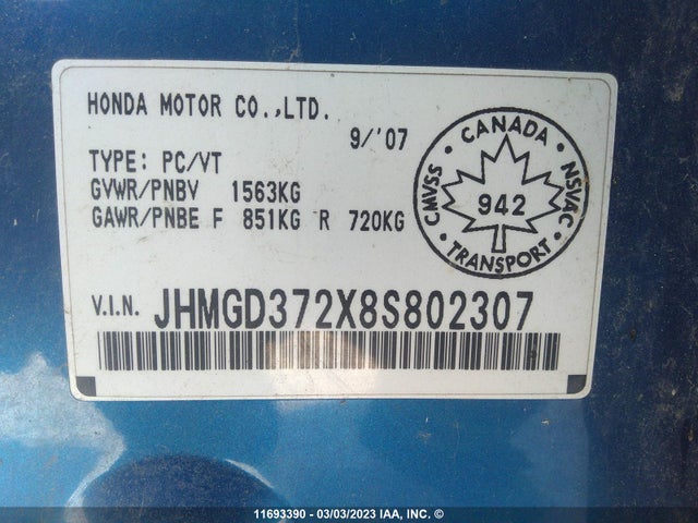 Honda Fit Dx 2008 JHMGD372X8S802307 Image 10