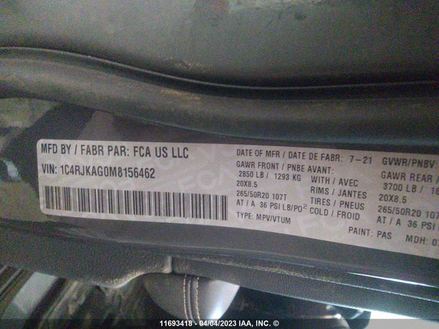 1C4RJKAG0M8156462 Jeep Grand Cherokee L Laredo