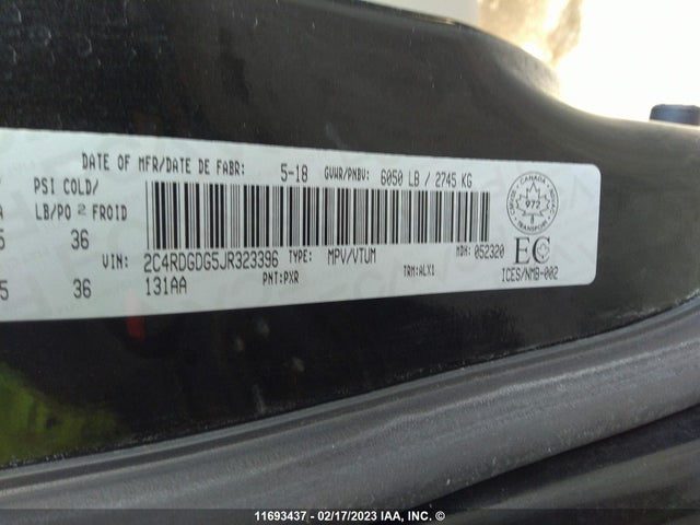 Dodge Grand Caravan Crew 2018 2C4RDGDG5JR323396 Image 9