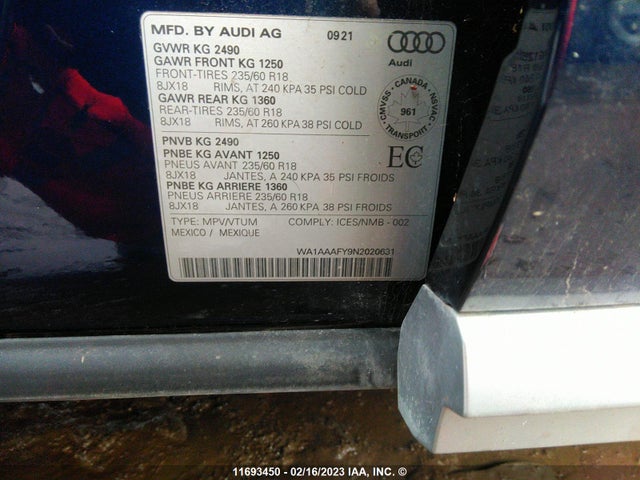 WA1AAAFY9N2020631 Audi Q5 Komfort 45
