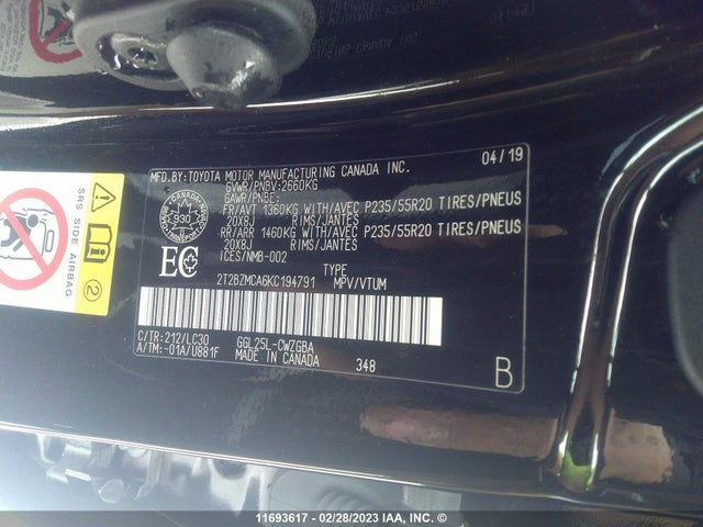 2T2BZMCA6KC194791 Lexus Rx 350 Base/350 F-sport