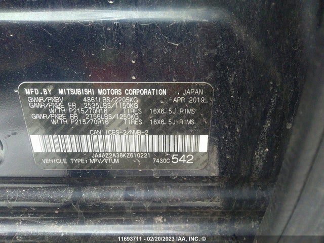 JA4AZ2A38KZ610221 Mitsubishi Outlander Es