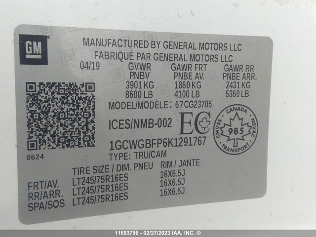 Chevrolet Express G2500 2019 1GCWGBFP6K1291767 Image 8