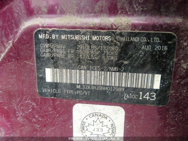 ML32A3HJ9HH012989 Mitsubishi MIRAGE ES