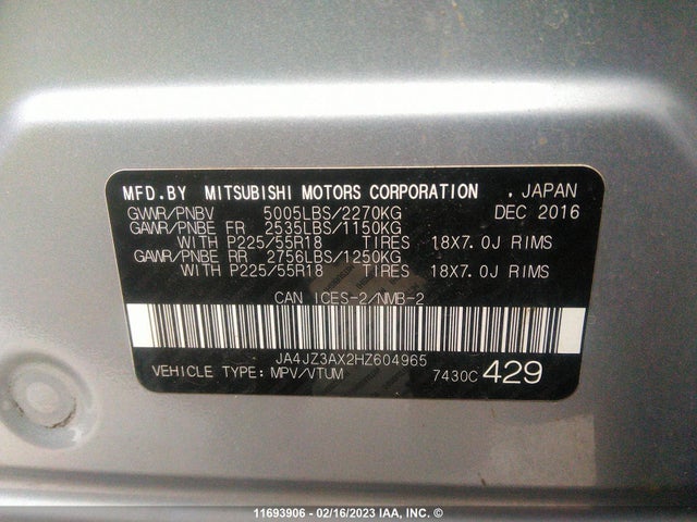 JA4JZ3AX2HZ604965 Mitsubishi Outlander Se/sel