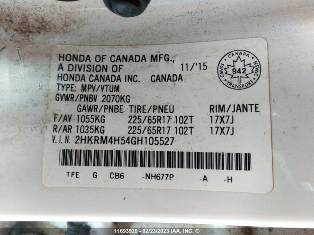 Honda CR-V EX 2016 2HKRM4H54GH105527 Image 10