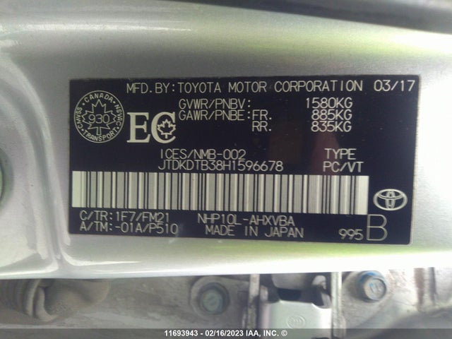 Toyota PRIUS C 2017 JTDKDTB38H1596678 Image 10
