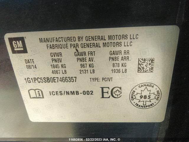 Chevrolet CRUZE LT 2014 1G1PC5SB0E7466357 Image 9
