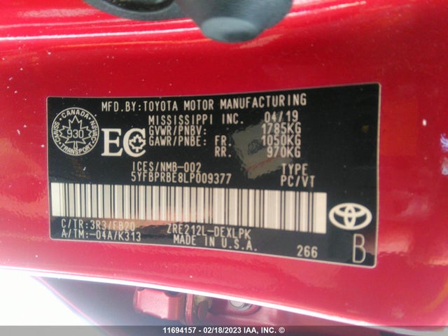 Toyota COROLLA LE 2020 5YFBPRBE8LP009377 Image 10