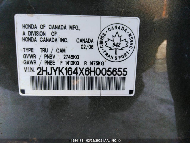 Honda Ridgeline Rts 2006 2HJYK164X6H005655 Image 10