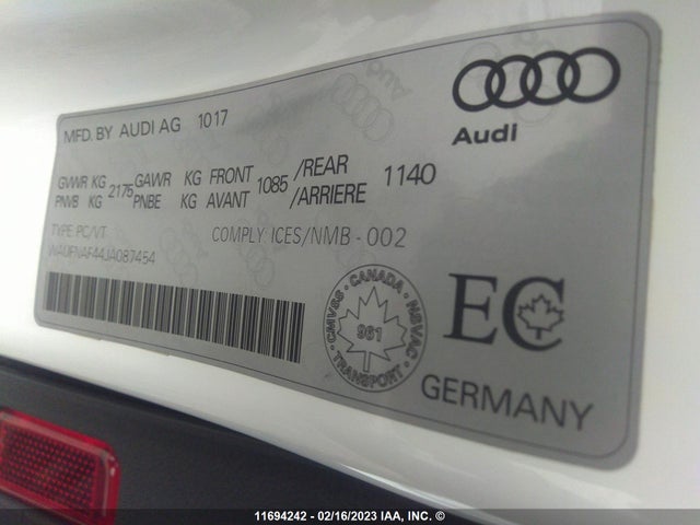 WAUFNAF44JA087454 Audi A4 Prestige