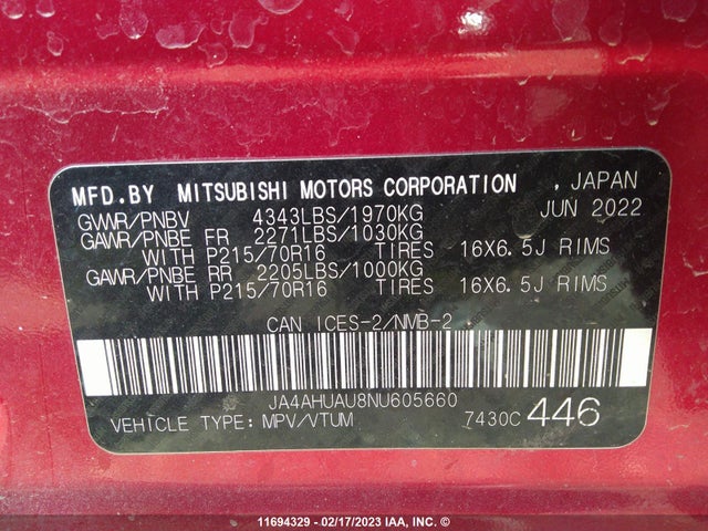 JA4AHUAU8NU605660 Mitsubishi Rvr Es/se