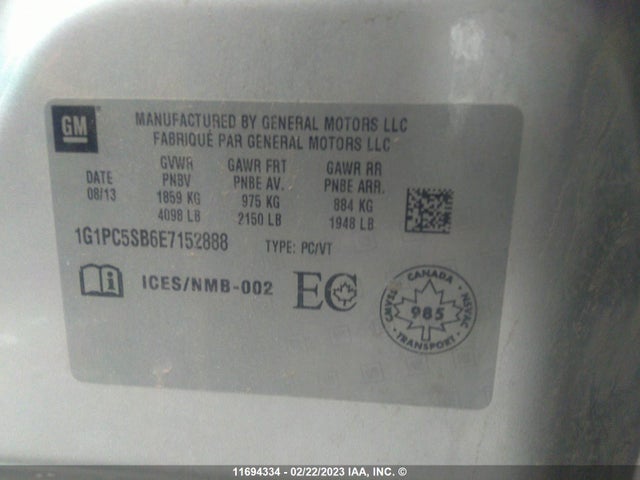 Chevrolet CRUZE LT 2014 1G1PC5SB6E7152888 Image 9