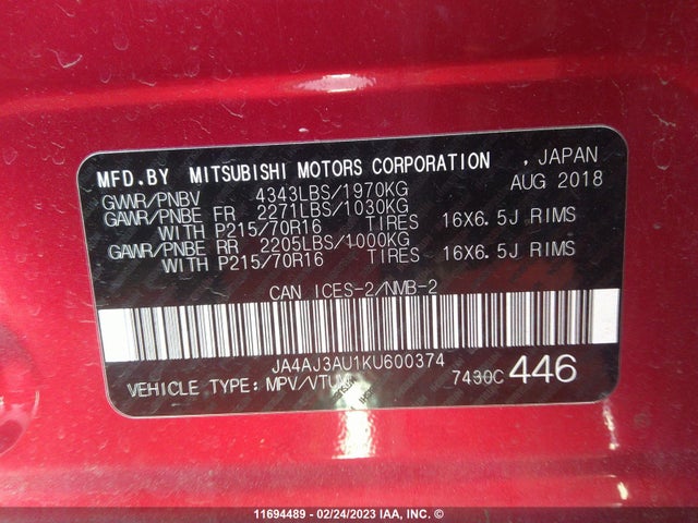 JA4AJ3AU1KU600374 Mitsubishi RVR SE