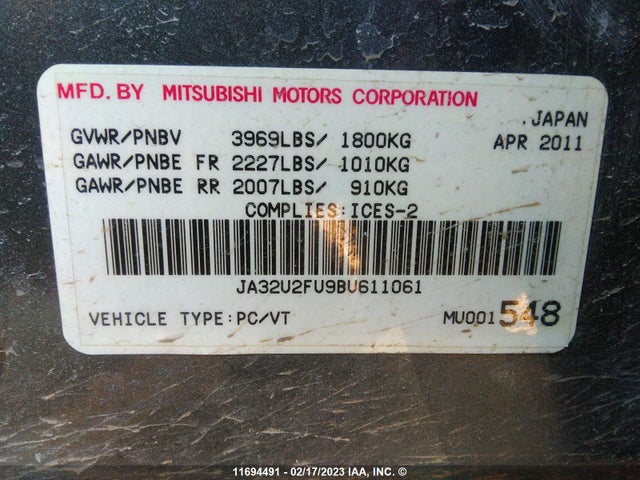 JA32U2FU9BU611061 Mitsubishi Lancer Es/es Sport