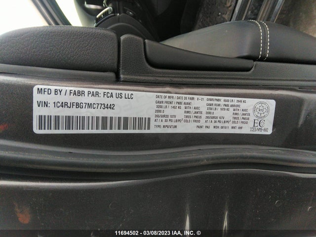 1C4RJFBG7MC773442 Jeep Grand Cherokee Limited