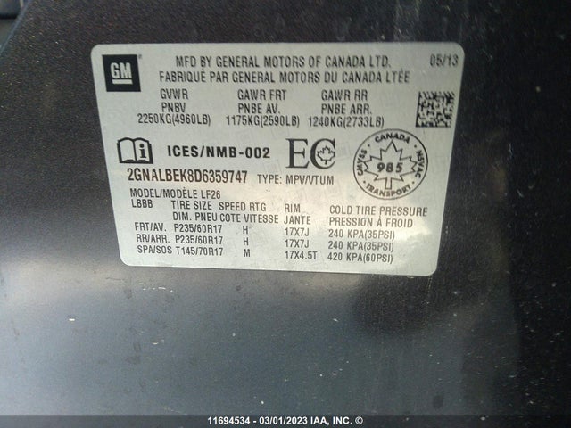 Chevrolet EQUINOX LS 2013 2GNALBEK8D6359747 Image 10