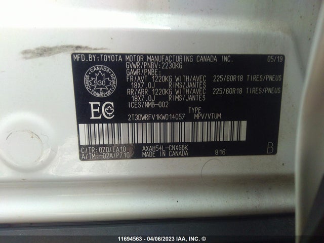 Toyota Rav4 Limited 2019 2T3DWRFV1KW014057 Image 10