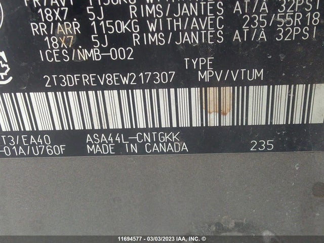 Toyota Rav4 Limited 2014 2T3DFREV8EW217307 Image 9