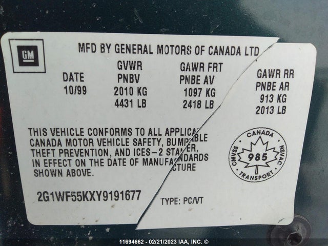 Chevrolet IMPALA 2000 2G1WF55KXY9191677 Image 10