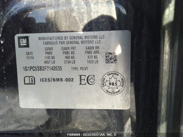 Chevrolet CRUZE LT 2015 1G1PC5SB2F7142635 Image 9