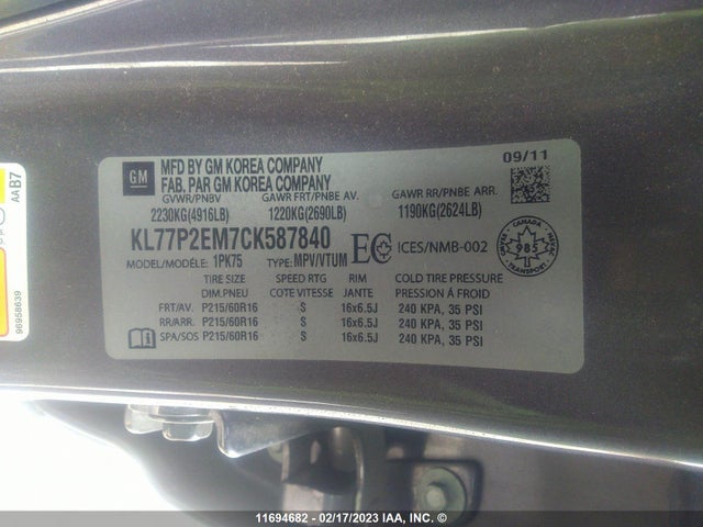 Chevrolet Orlando Lt 2012 KL77P2EM7CK587840 Image 10