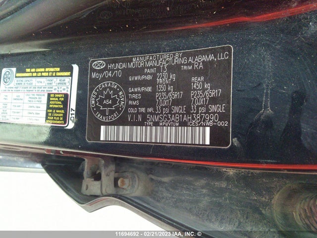 Hyundai Santa Fe Gls 2010 5NMSG3AB1AH387990 Image 10