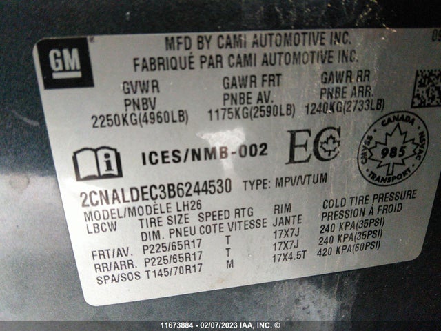 Chevrolet EQUINOX LT 2011 2CNALDEC3B6244530 Image 9