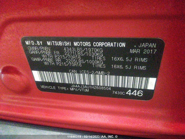 JA4AJ3AU1HZ608504 Mitsubishi RVR SE