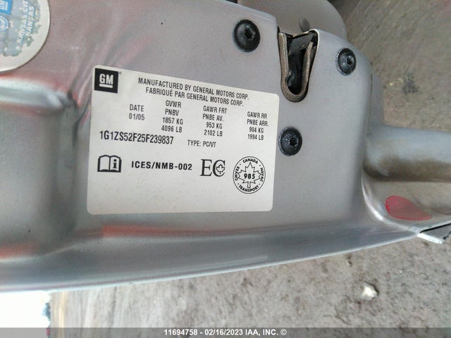 Chevrolet MALIBU 2005 1G1ZS52F25F239837 Image 10
