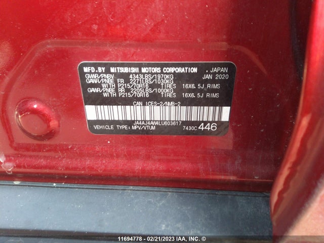 JA4AJ4AW4LU603617 Mitsubishi Rvr Se/sel/limited/gt