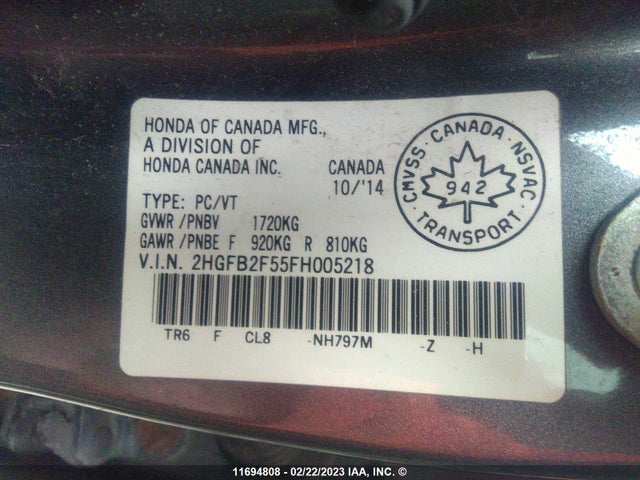 Honda Civic Ex 4dr 2015 2HGFB2F55FH005218 Image 9