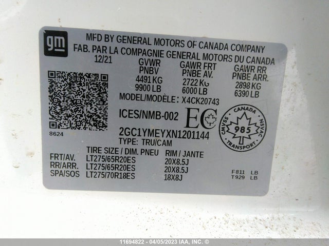 Chevrolet Silverado K2500 Custom 2022 2GC1YMEYXN1201144 Image 9