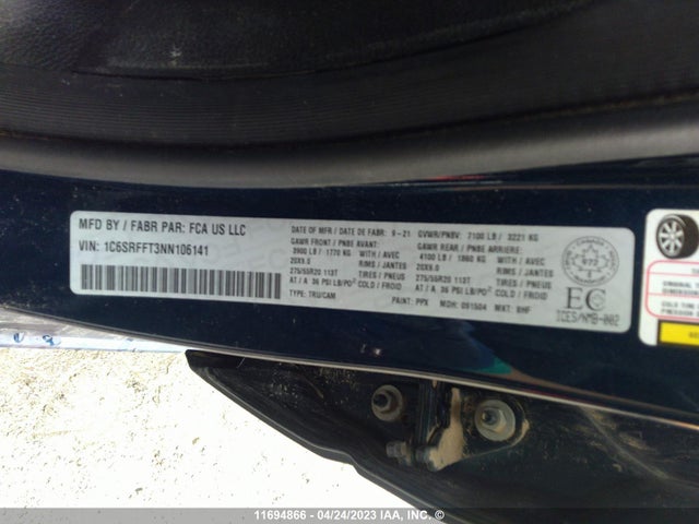 RAM 1500 Big Horn/lone Star 2022 1C6SRFFT3NN106141 Image 10