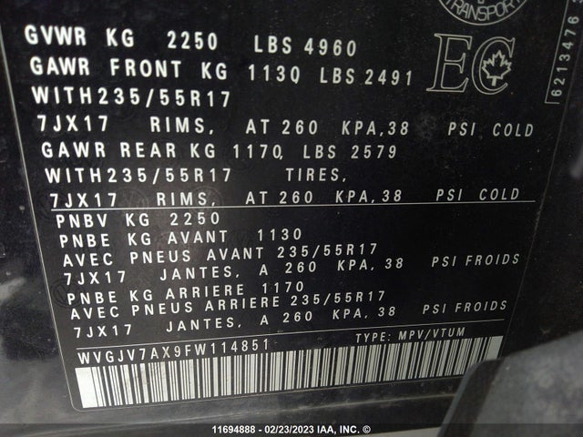WVGJV7AX9FW114851 Volkswagen Tiguan S/se/sel/r-line