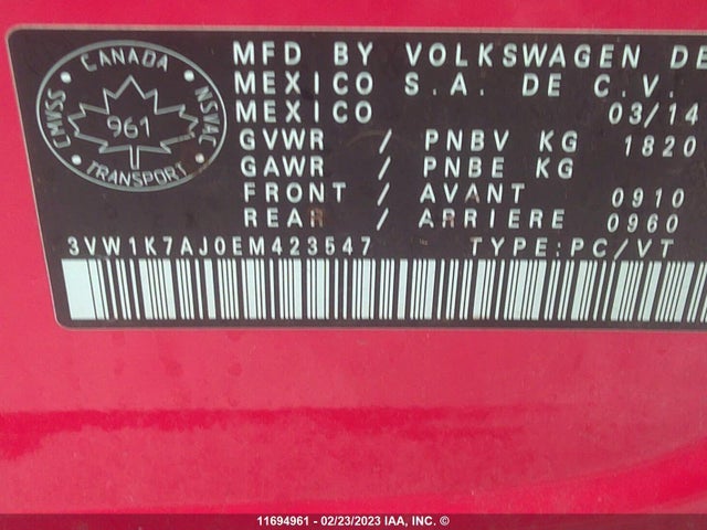3VW1K7AJ0EM423547 Volkswagen JETTA S